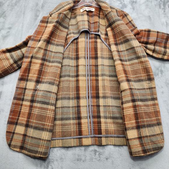 Free People Blazer Womens L Neutral Brown Mari Heavyweight Wool Blend Plaid - Picture 4 of 11